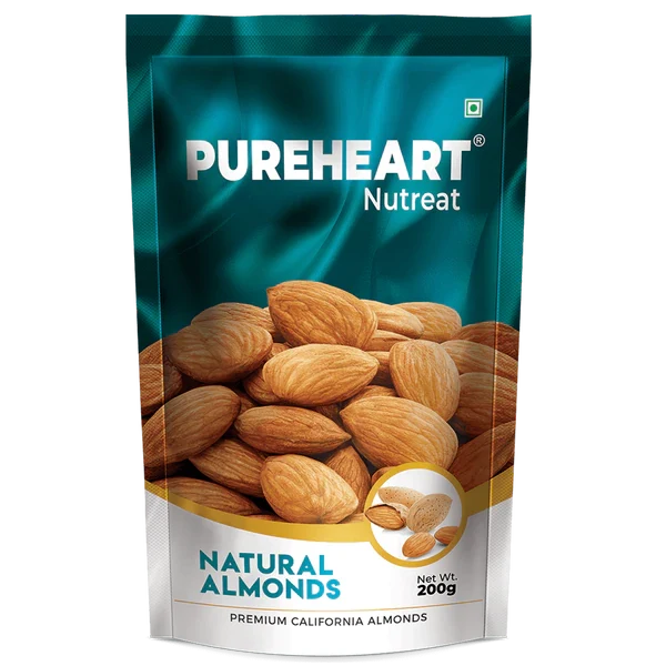 Pureheart Nutreat Natural Almonds  Premium California Almond Nuts/Dry Fruit, Crunchy & Delicious Dried Badam, Resealable Pouch