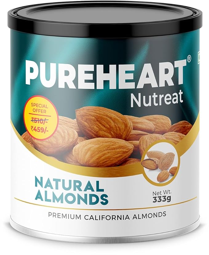 Pureheart Nutreat Natural Almonds  Premium California Almond Nuts/Dry Fruit, Crunchy & Delicious Dried Badam, Resealable Pouch