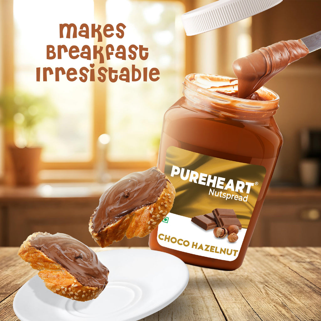 PUREHEART Nut Spread Choco Hazelnut 350 gm with water sipper bottle or DOMS Stationary Kit |Nutty, Smooth and Creamy Chocolate Hazelnut Spread for Breakfast | No. 1 Exporter of Roasted Nuts