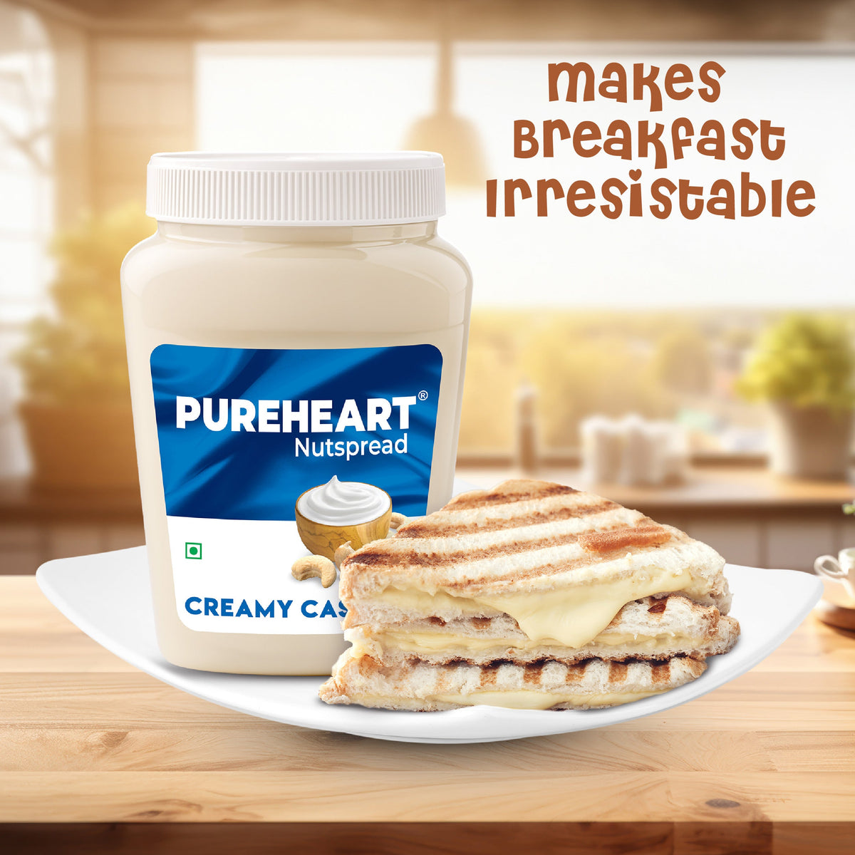 PUREHEART Nut Spread Creamy Cashew 350gm Water Sipper Bottle or DOMS Stationary Kit | Nutty and Smooth Cashew Spread for Breakfast - No. 1 Exporter of Roasted Nuts