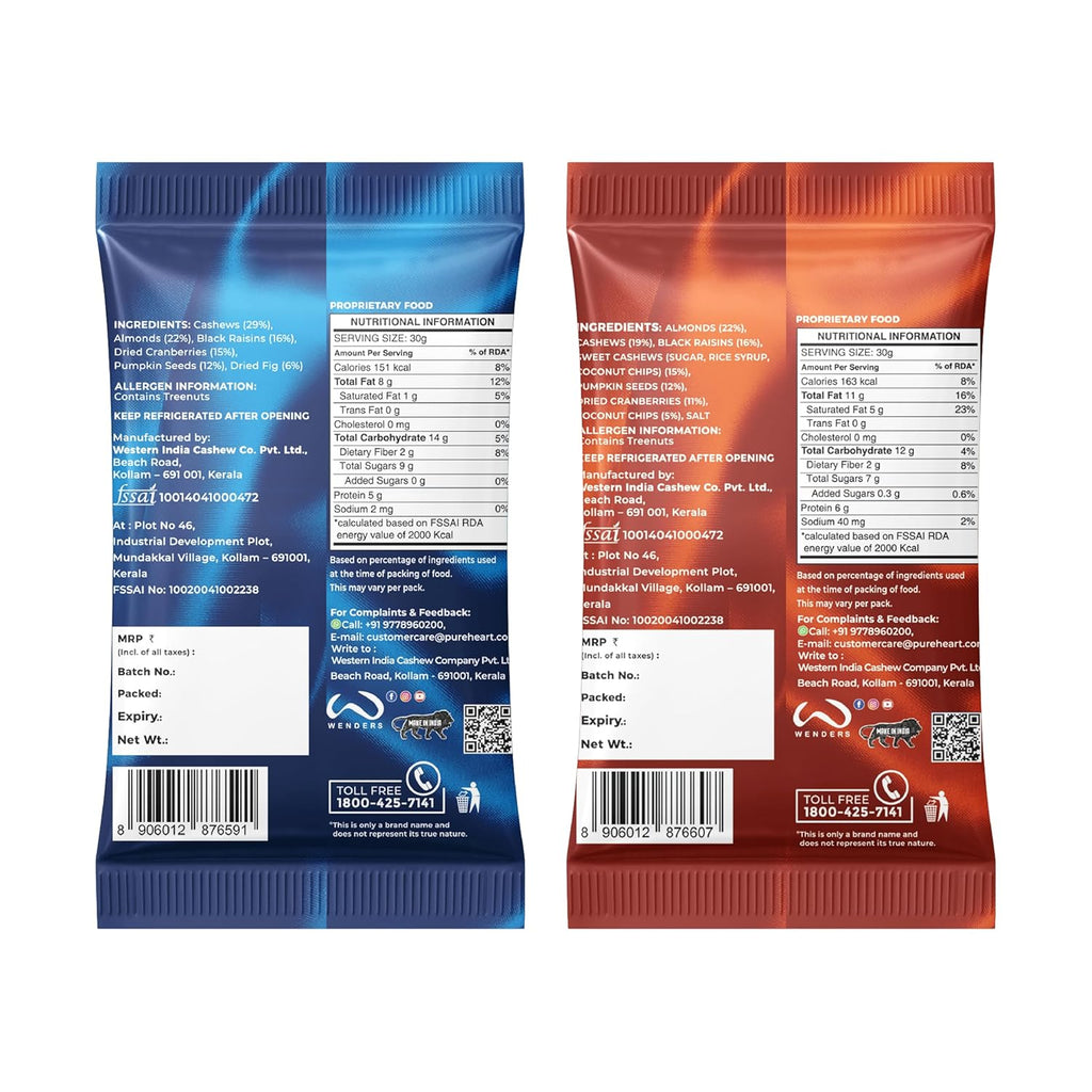 Pureheart Nutmix Combo Natural Fruit & Nuts and Salt & Sweet Dry Fruits (25 gm each) - Delicious and Crunchy Mix Nuts
