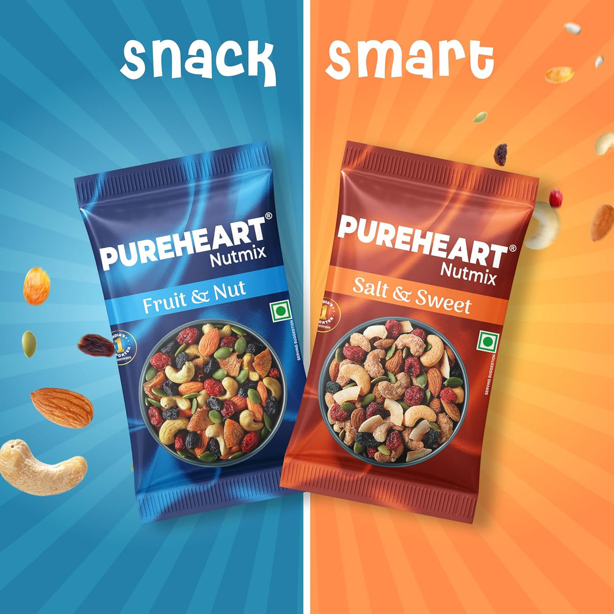 Pureheart Nutmix Combo Natural Fruit & Nuts and Salt & Sweet Dry Fruits (25 gm each) - Delicious and Crunchy Mix Nuts