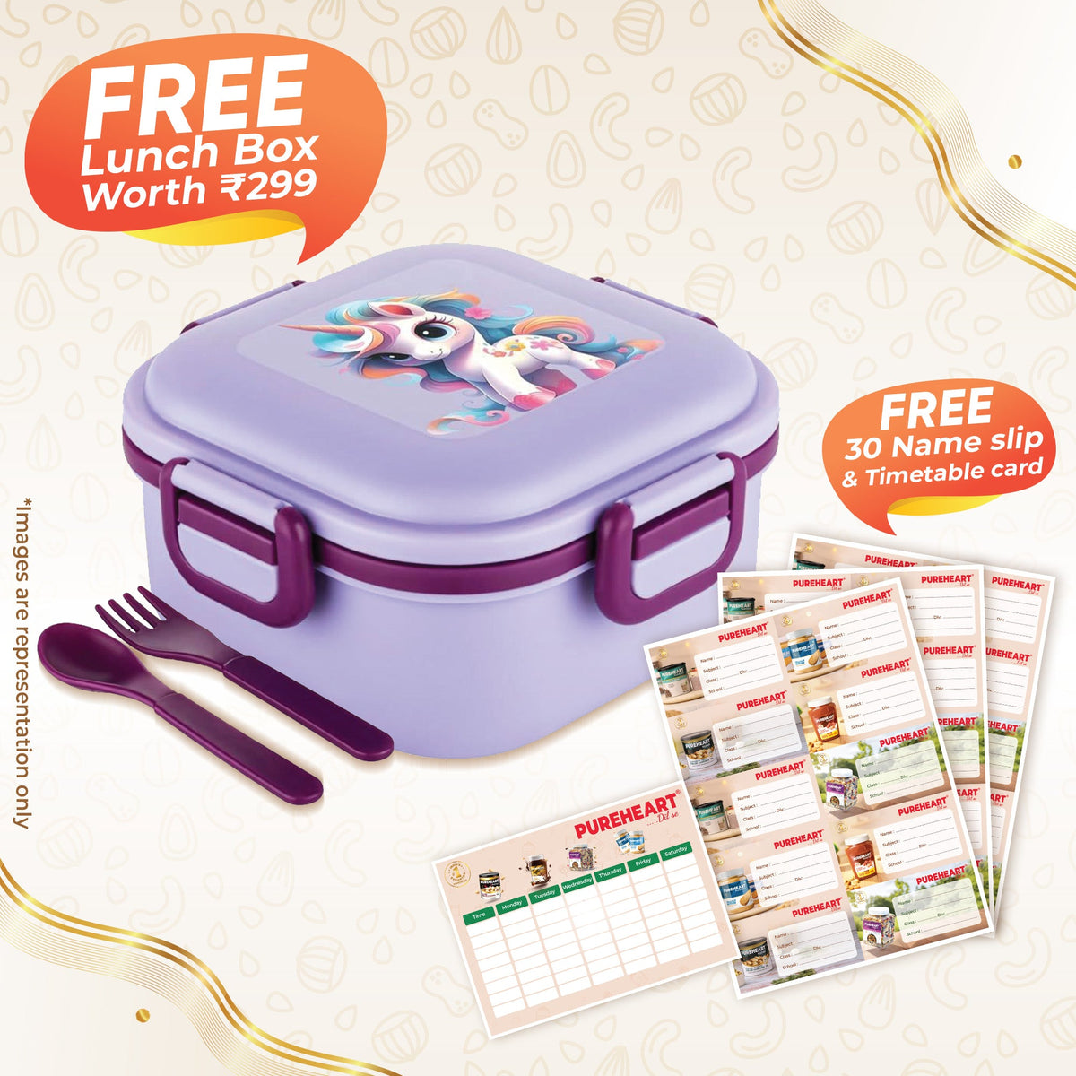 Pureheart Nut Spread Combo (5 Flavours) | Back to School Offer with FREE Lunch Box, Time Table & Name Slip