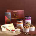 PUREHEART Rakhi Gift Hamper Cherokee Premium Trail Mix, Sweet & Salt Nutmix (230g, each), Cadbury Bournville Dark Chocolate with , Gift Card,
