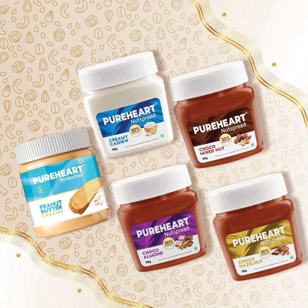 Pureheart Nut Spread Combo (5 Flavours) | Back to School Offer with FREE Lunch Box, Time Table & Name Slip