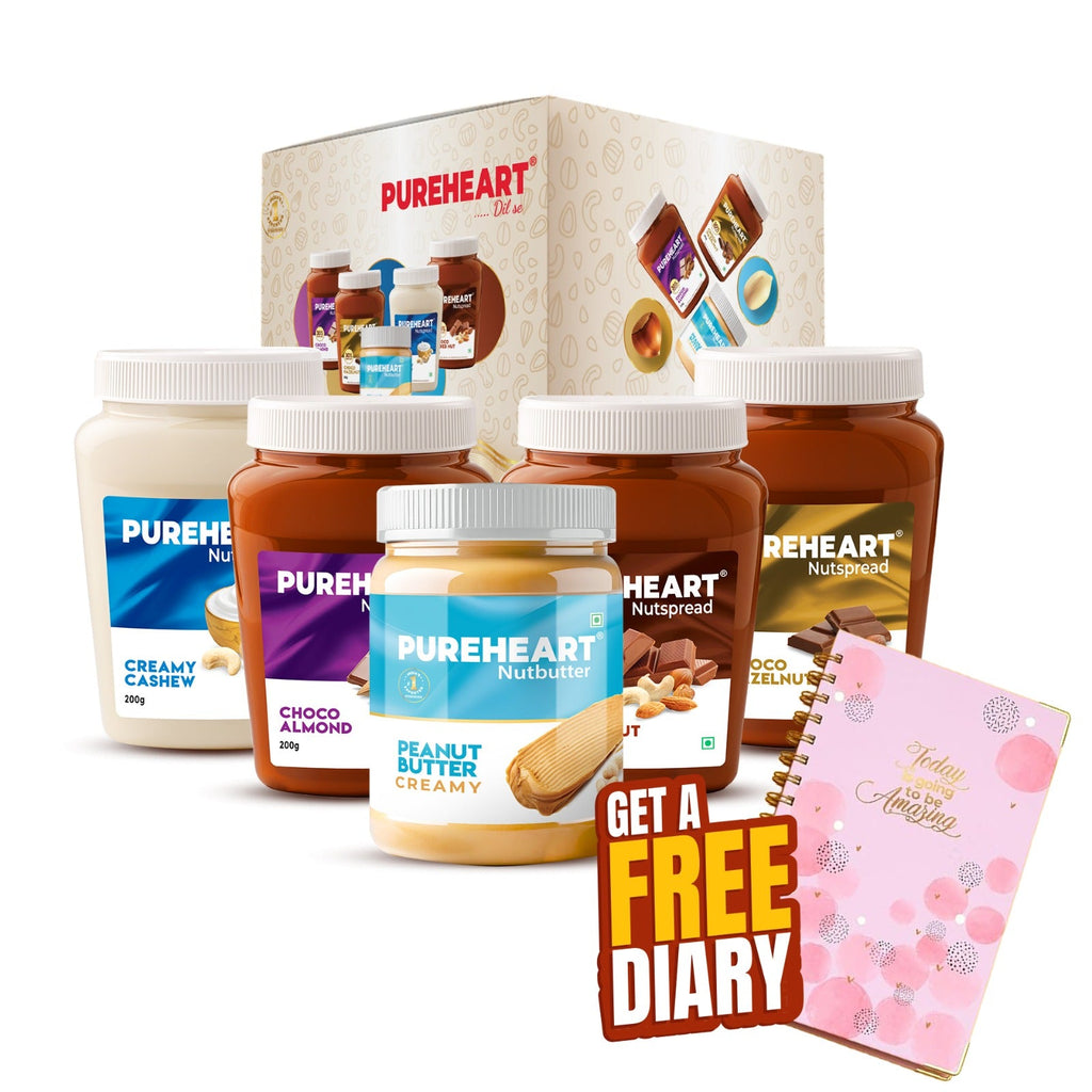 Pureheart Nut Spread Combo (5 Flavours) | Back to School Offer with FREE Diary, Time Table & Name Slip