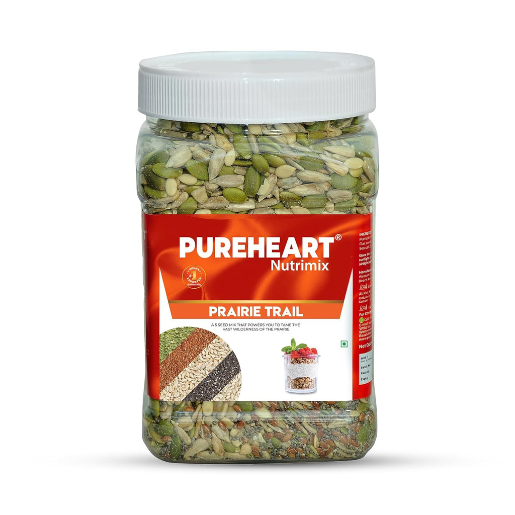 PUREHEART Prairie Trail 5-Seed Mix – Flax, Chia, Pumpkin, Sunflower & Watermelon Seeds | High Protein, Omega-3, Fiber | Healthy Crunchy Snack & Salad Topping | Gluten-Free & Nutritional