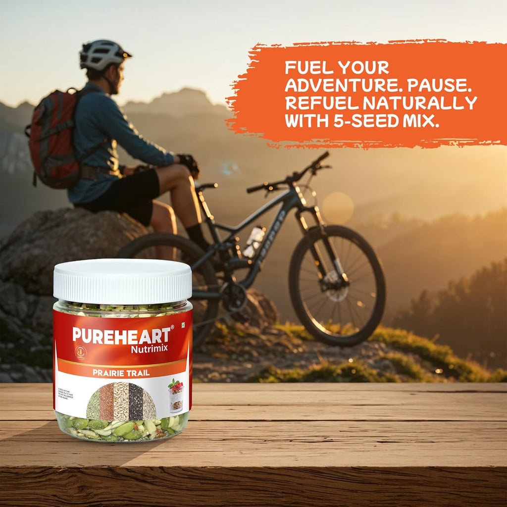 PUREHEART Prairie Trail 5-Seed Mix – Flax, Chia, Pumpkin, Sunflower & Watermelon Seeds | High Protein, Omega-3, Fiber | Healthy Crunchy Snack & Salad Topping | Gluten-Free & Nutritional