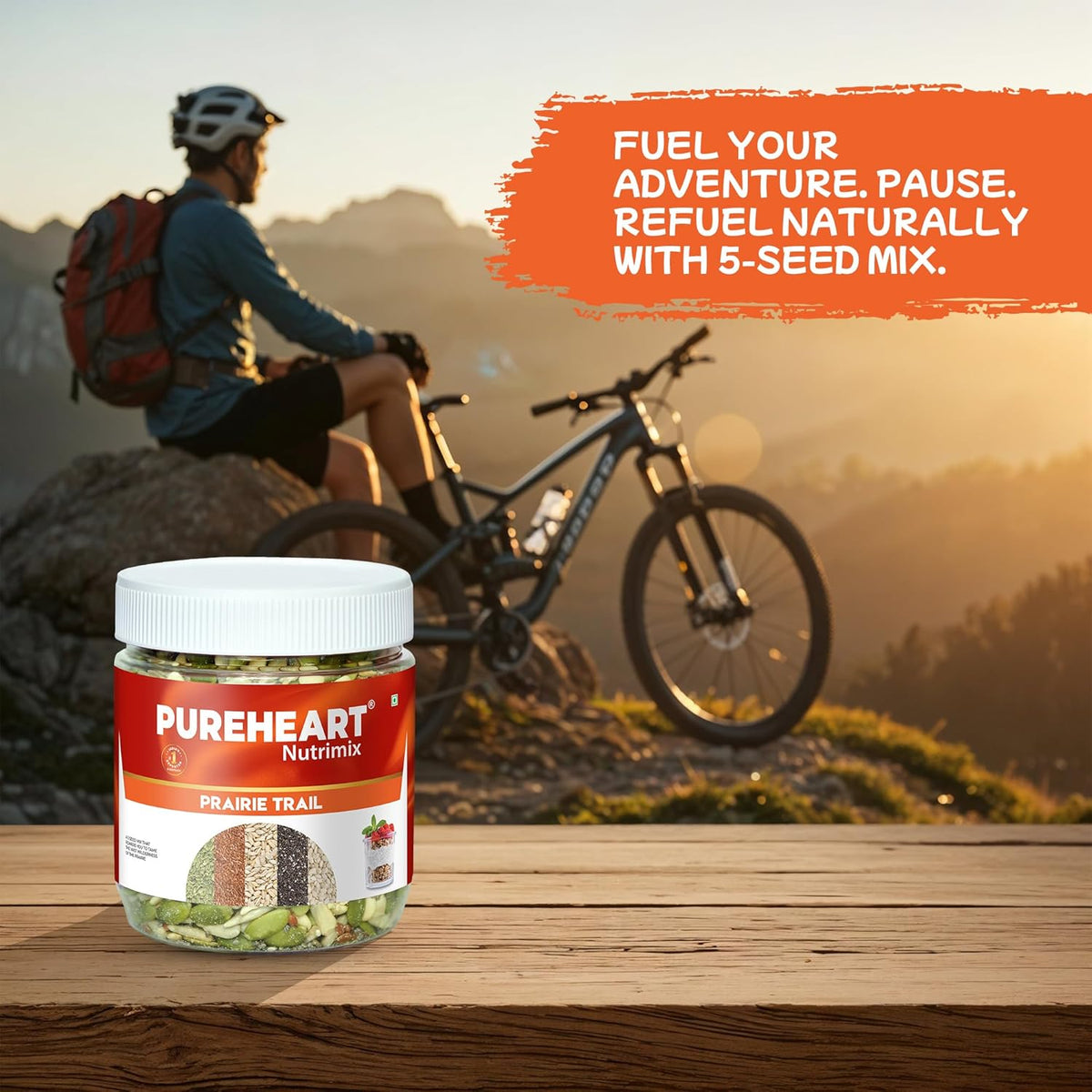 PUREHEART Prairie Trail 5-Seed Mix – Flax, Chia, Pumpkin, Sunflower & Watermelon Seeds | High Protein, Omega-3, Fiber | Healthy Crunchy Snack & Salad Topping | Gluten-Free & Nutritional