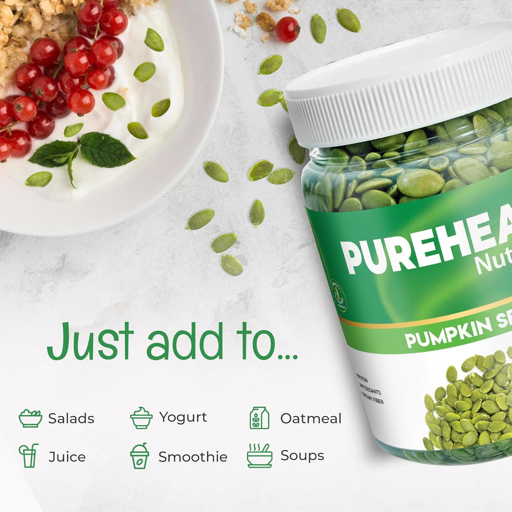 Pureheart Premium Raw Pumpkin Seeds for Snacking/Topping  Superfood for Heart Health, Digestion & Immune Support, Rich in Protein, Fibre, Healthy Diet Snacks