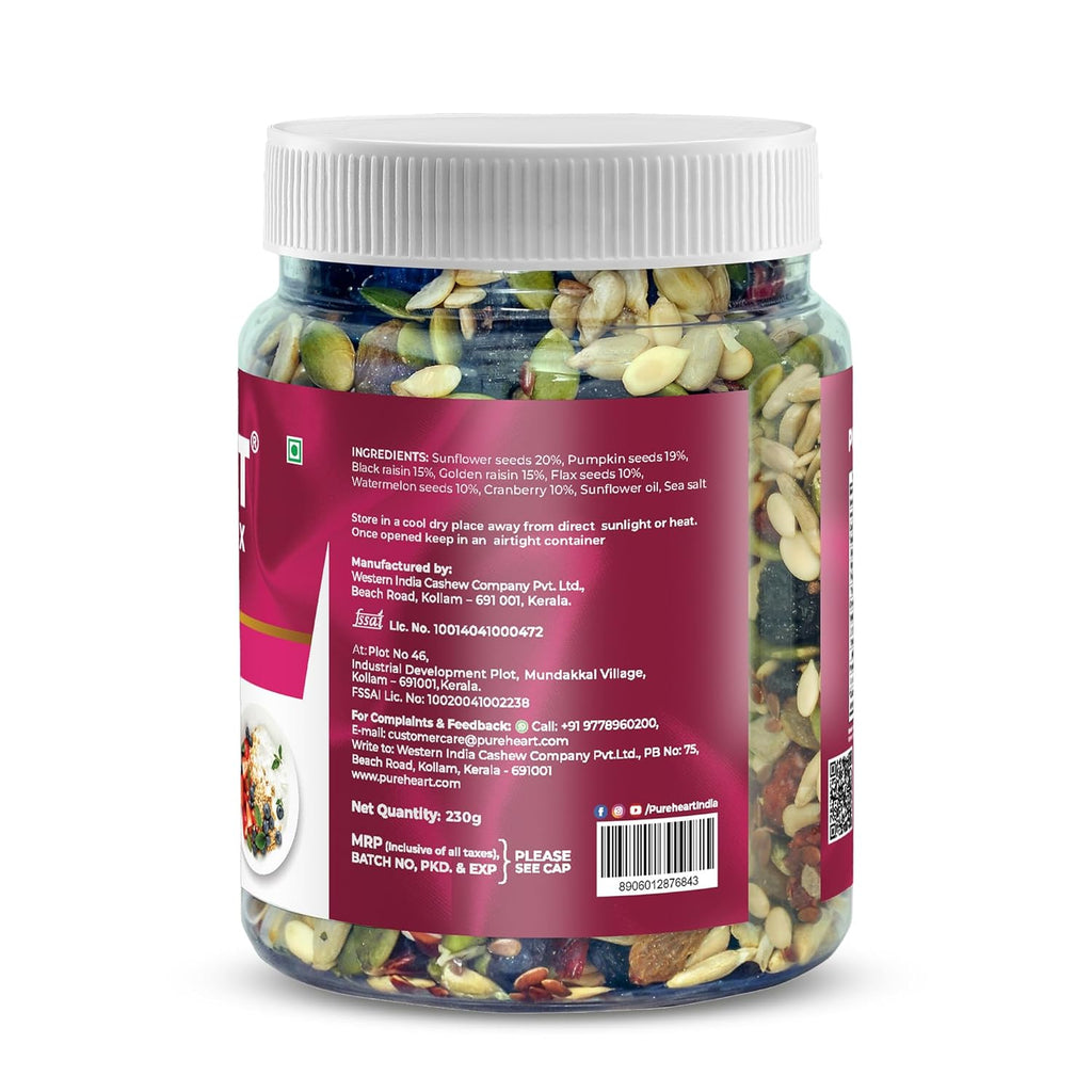Pureheart Sierra Trail Mix | High-Fiber Seed & Berry Blend | Pumpkin, Sunflower, Flax Seeds with Cranberry & Raisins | Natural Superfood Snack for Digestion