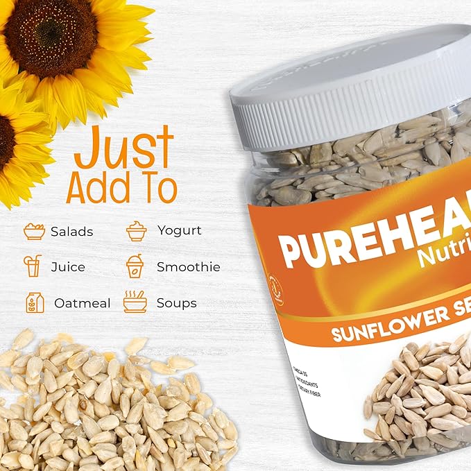 Pureheart Premium Raw Sunflower Seeds for Eating - Protein, Fibre and Antioxidants Rich Superfood for Heart Health, Immune Support, Healthy Diet Snack for Skin